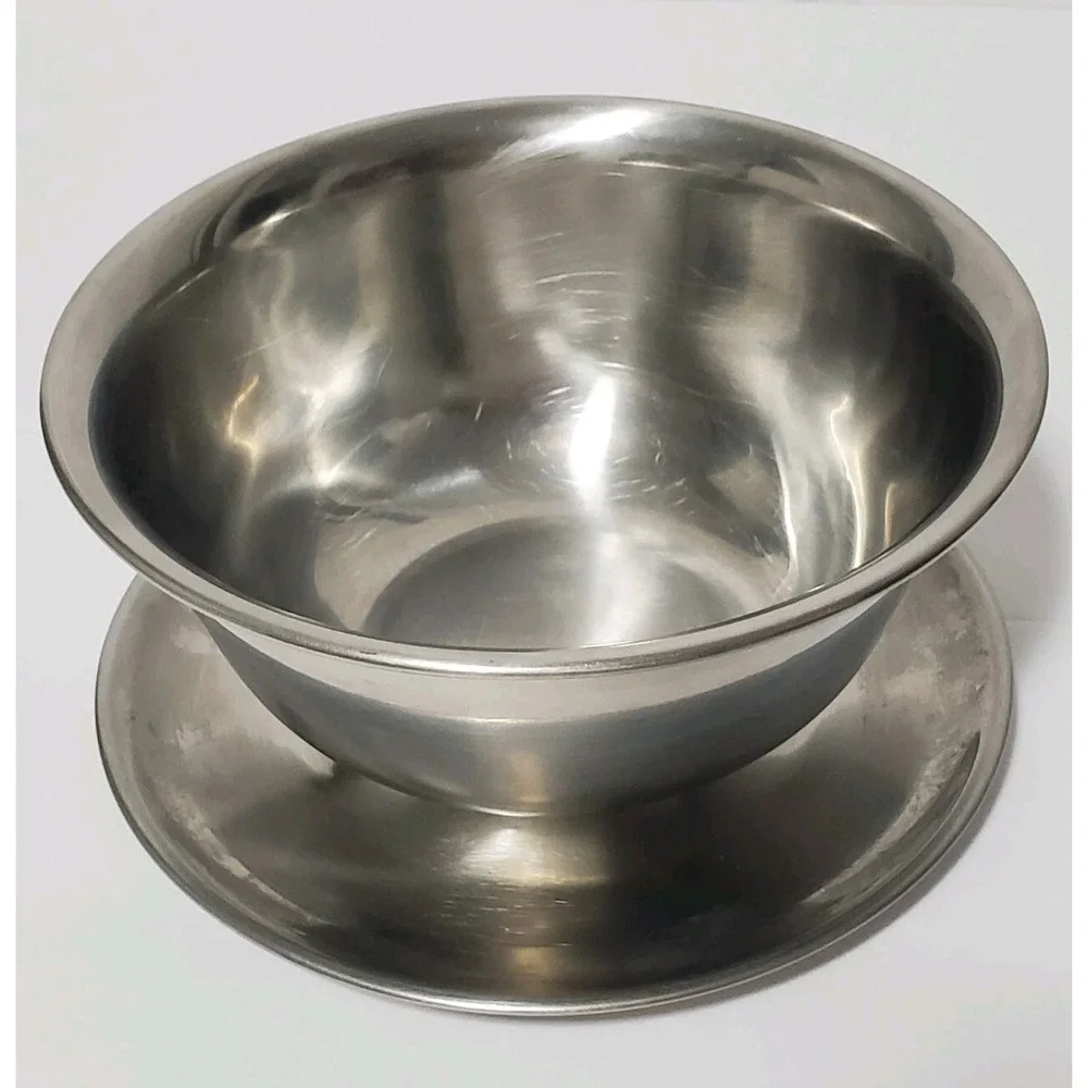 Vintage GRAVY BOAT Stainless Steel Saucer Sauce DIP‎ Bowl Denmark Unique MCM